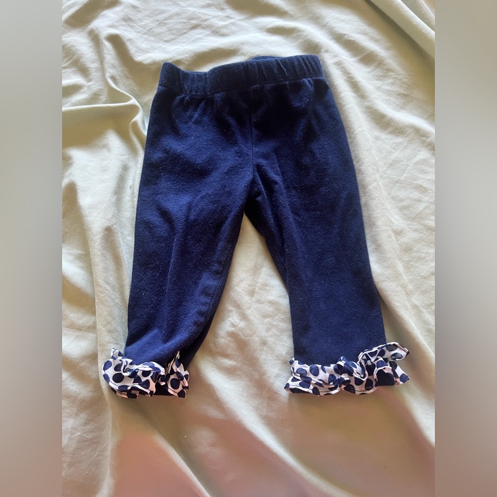 Baby Girl Navy Ruffle Leggings 6-9 Months – Polka Dot Trim